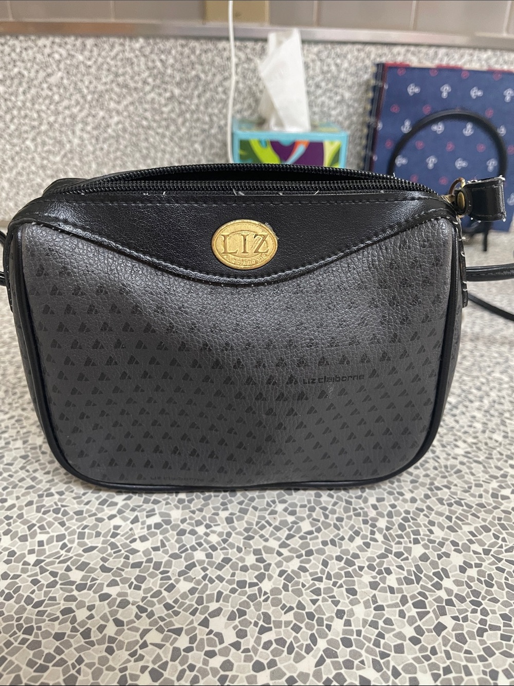 Liz Claiborne Black Crossbody with Gold Emblem